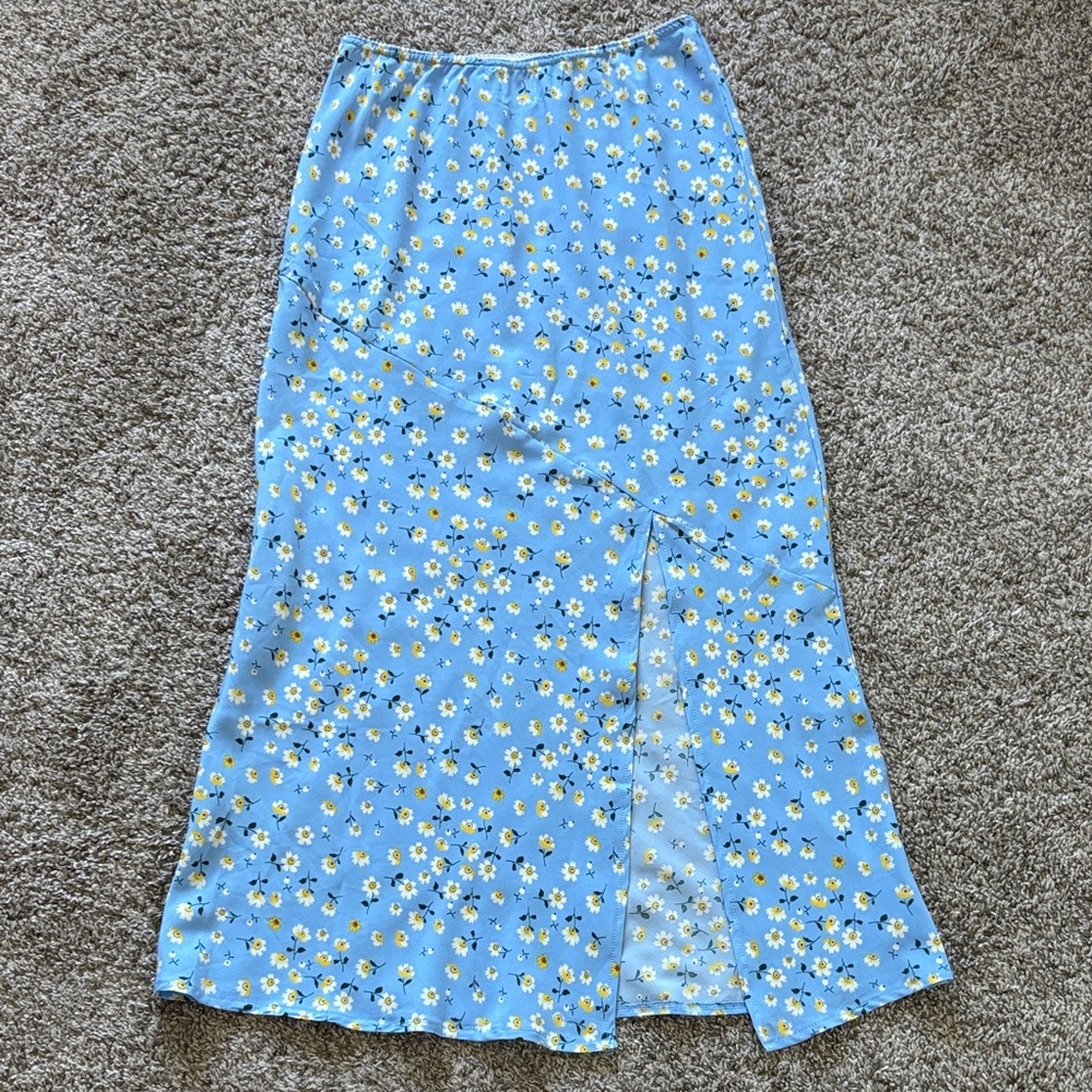 Princess Polly Women’s Blue Daisy Floral Midi Skirt Size 8